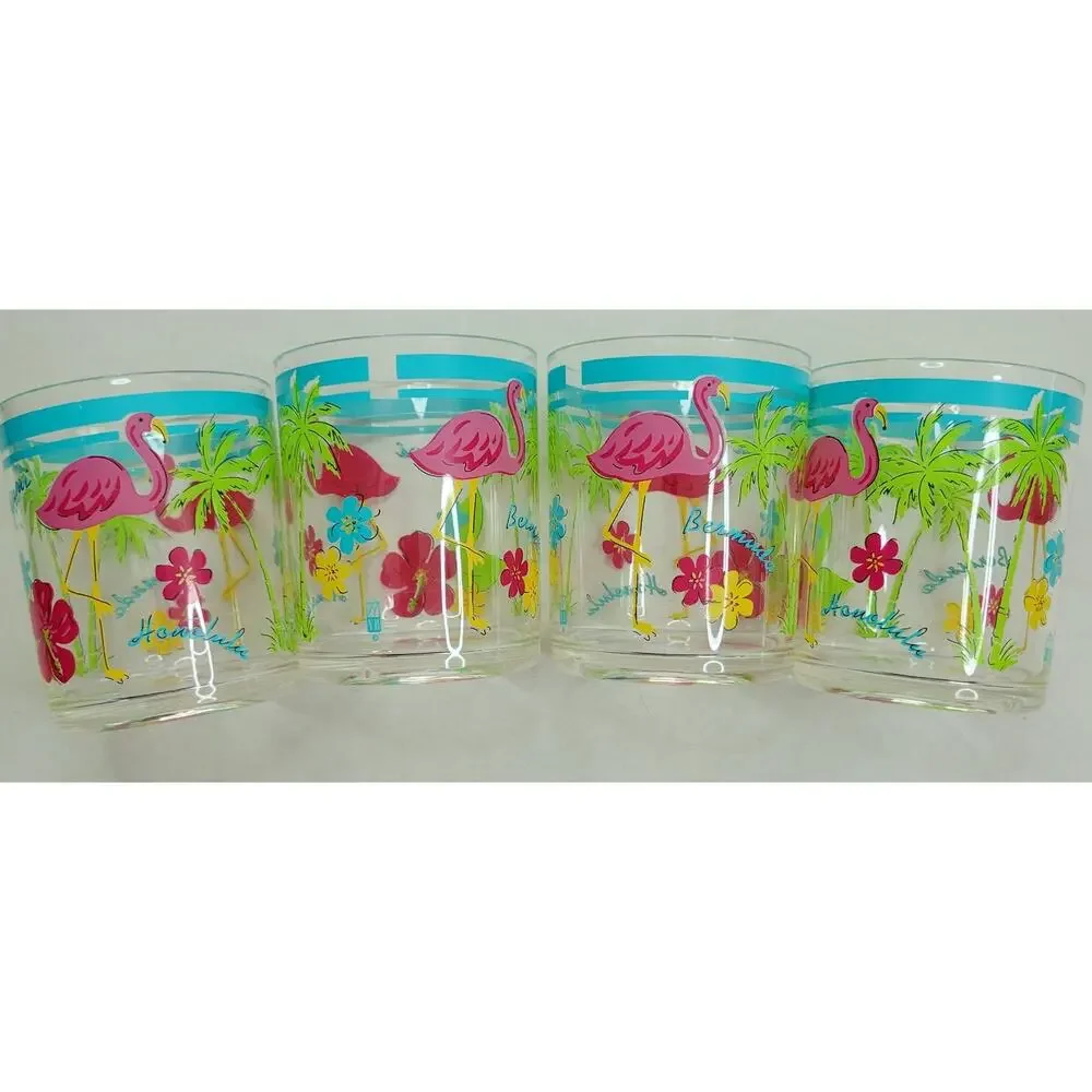 Fun Acrylic Pink Flamingo Pitcher with 4 Cups and 12 Cocktail Stir Sticks Set
